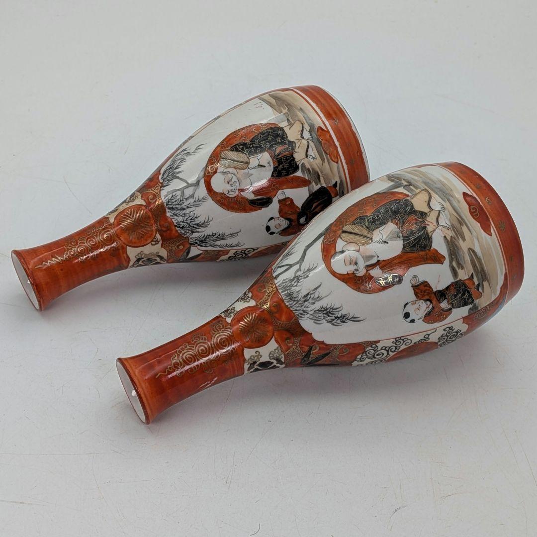 明治～昭和初期 九谷焼 赤絵徳利一対 時代箱 とっくり 酒器 食器 一輪挿し花入