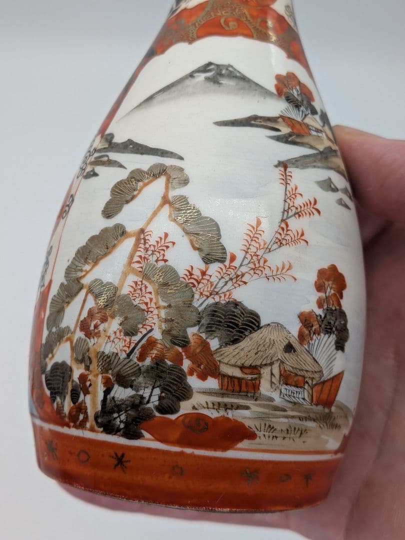 明治～昭和初期 九谷焼 赤絵徳利一対 時代箱 とっくり 酒器 食器 一輪挿し花入