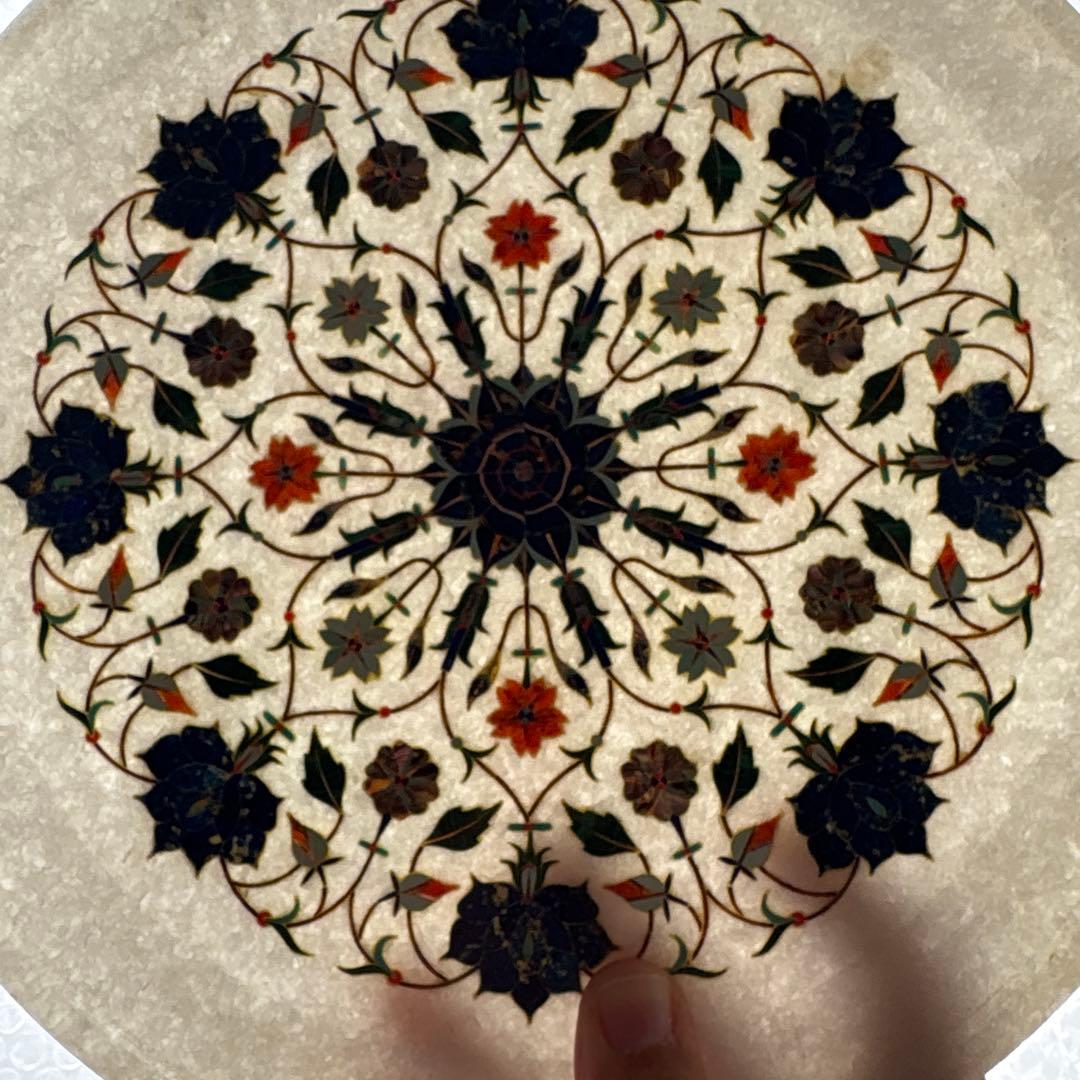 アグラ タージマハル 大理石 石象嵌 プレート 唐草模様 伝統工芸 インド