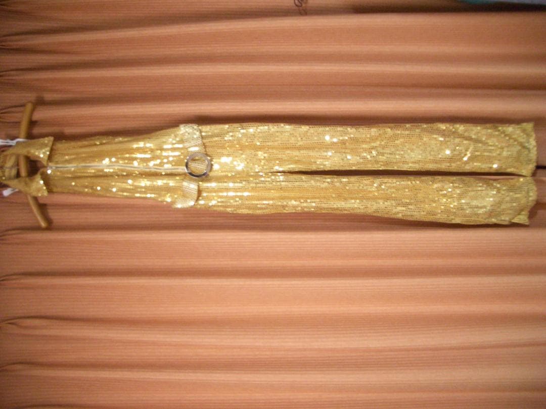 5人分セット　ゴールド　スパンコールつなぎ & BIGサングラス付アフロウィッグ