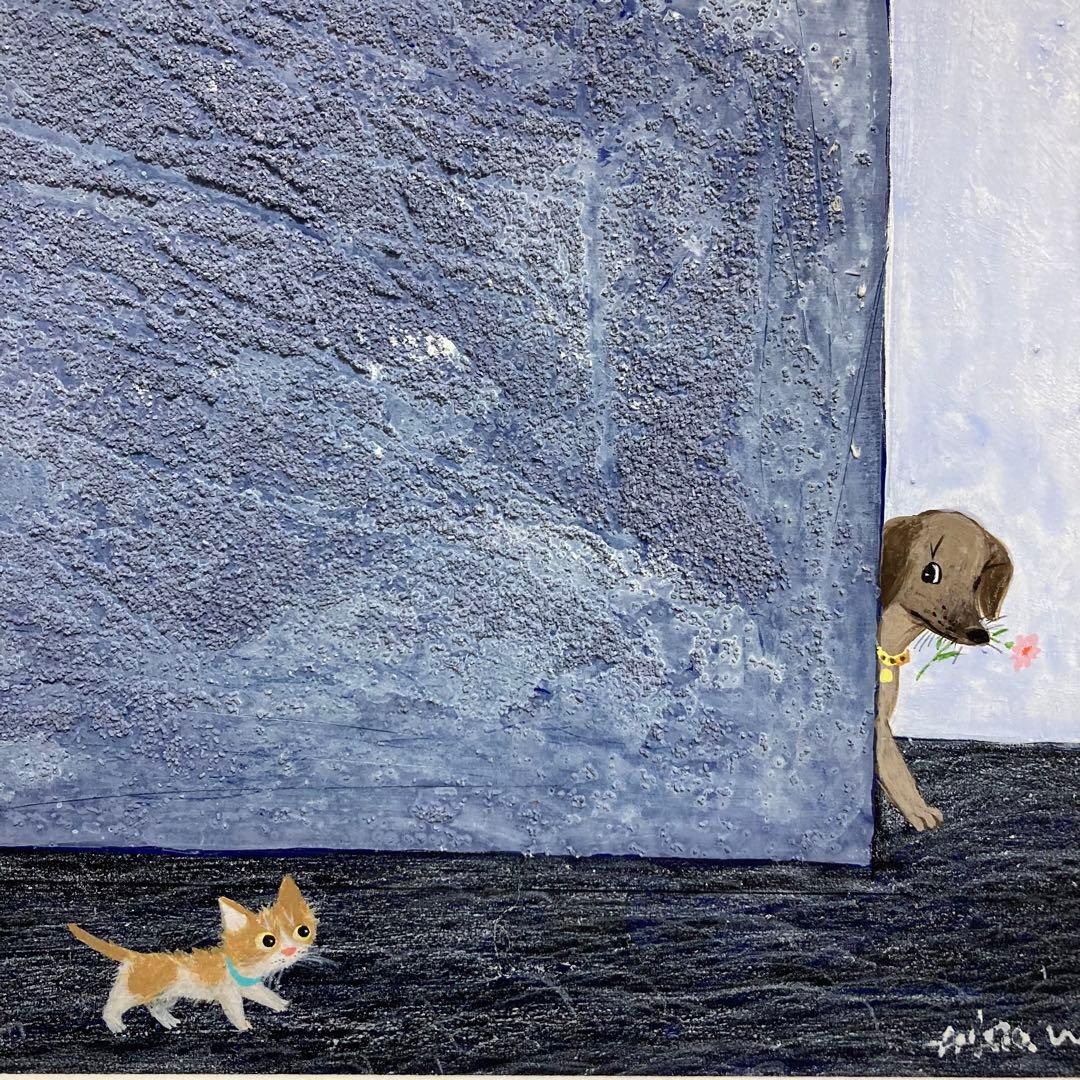 【真作】渡辺あきお 真筆原画 直筆サイン 裏書き有り 絵画 猫