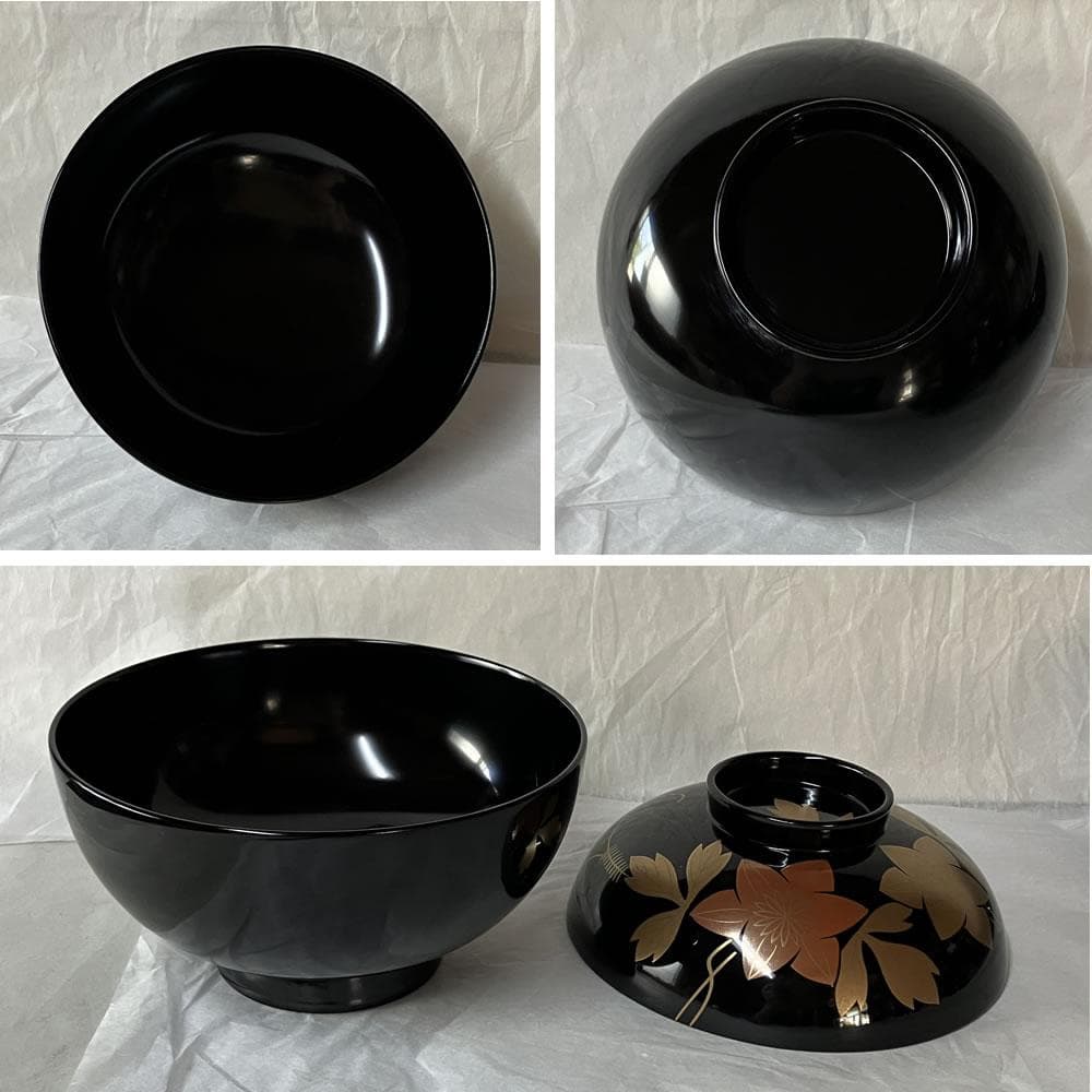 F1403 輪島塗 鉄仙蒔絵 吸物椀 五客 共箱 木製 漆器 懐石道具