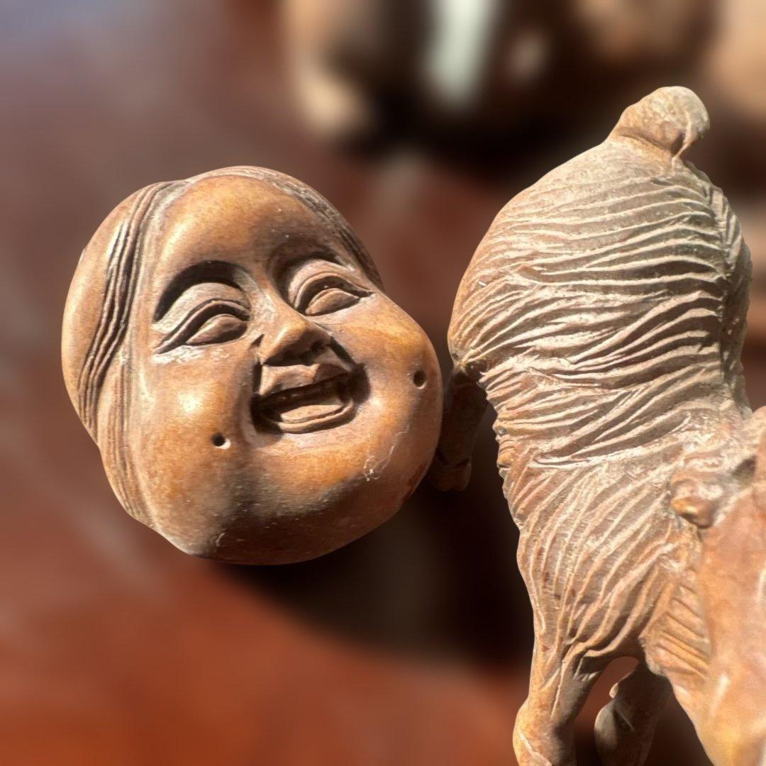 時代提げ物　唐木黄楊木彫刻　犬・猿・虎など　根付　置物