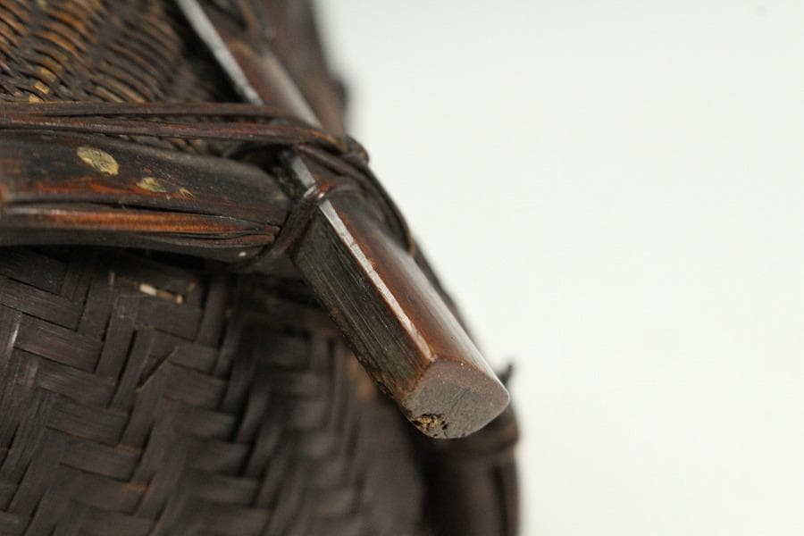 茶道具 唐物 竹網 籠 炭斗 手付 時代物(K-YC464)