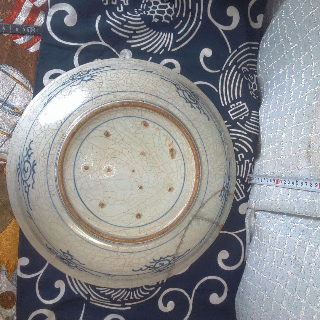 骨董６青い花柄の陶磁器平皿