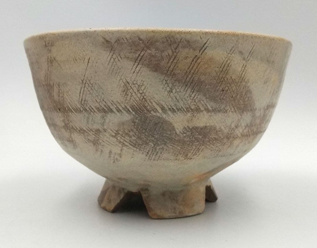 真作保証 陶泉 千漢鳳造 聞慶窯 櫛目割高台茶碗 猫掻茶碗 共箱付 未使用①