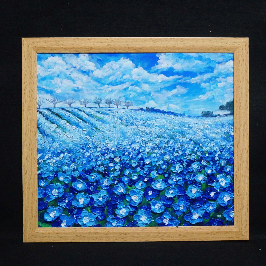 油絵 油彩 油彩画 絵画 絵【ネモフィラブルーの丘】