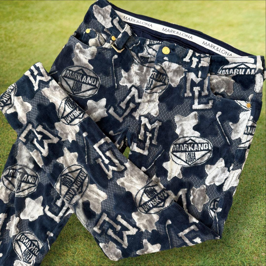 秋冬モデル　防寒　起毛　マークアンドロナ　パンツ　M〜L相当 総柄　紺　ネイビー