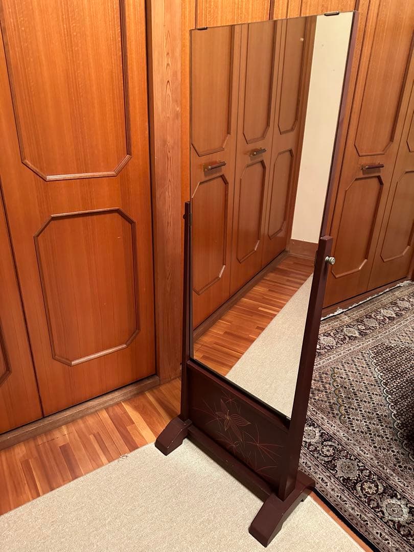 ミラー レトロ 姿見 鏡 アンティーク 大正ロマン風 木製 ブラウン 昭和