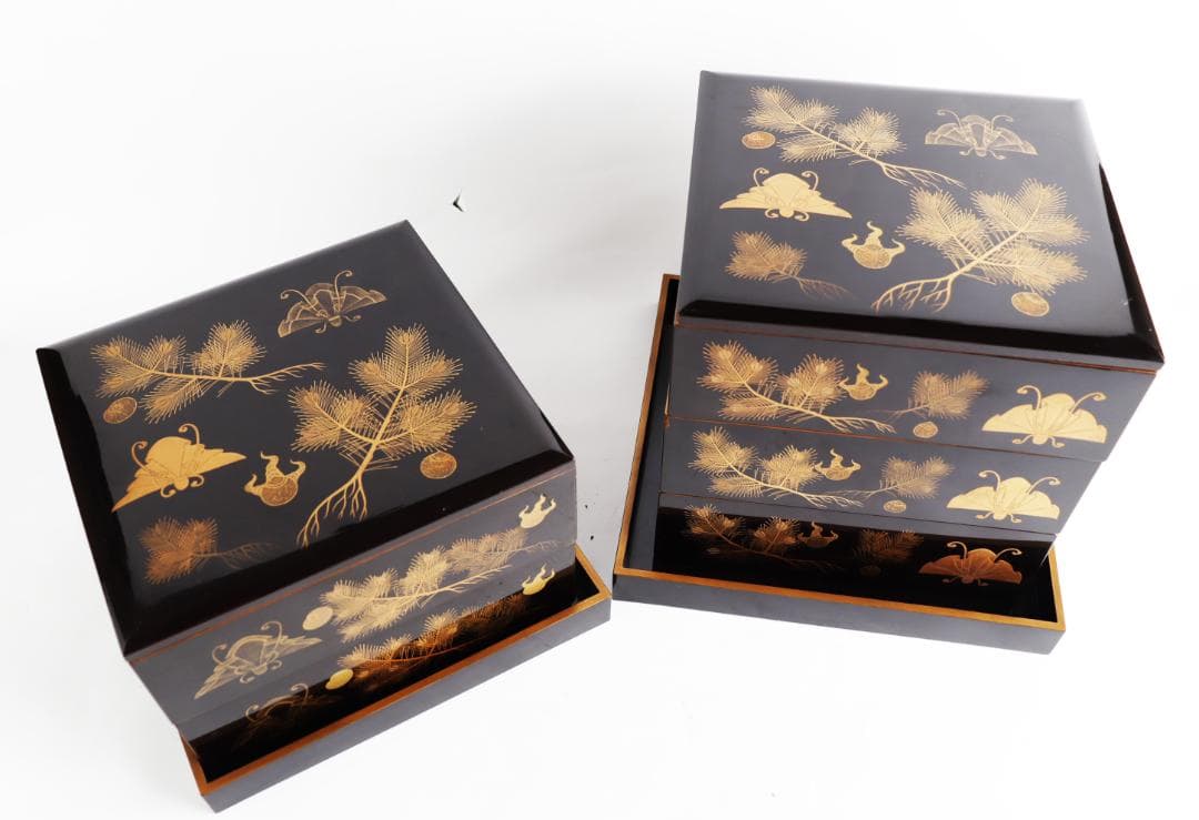 茶道具 蝶蒔絵 重箱 二枚蓋 共箱 漆芸 木製漆器