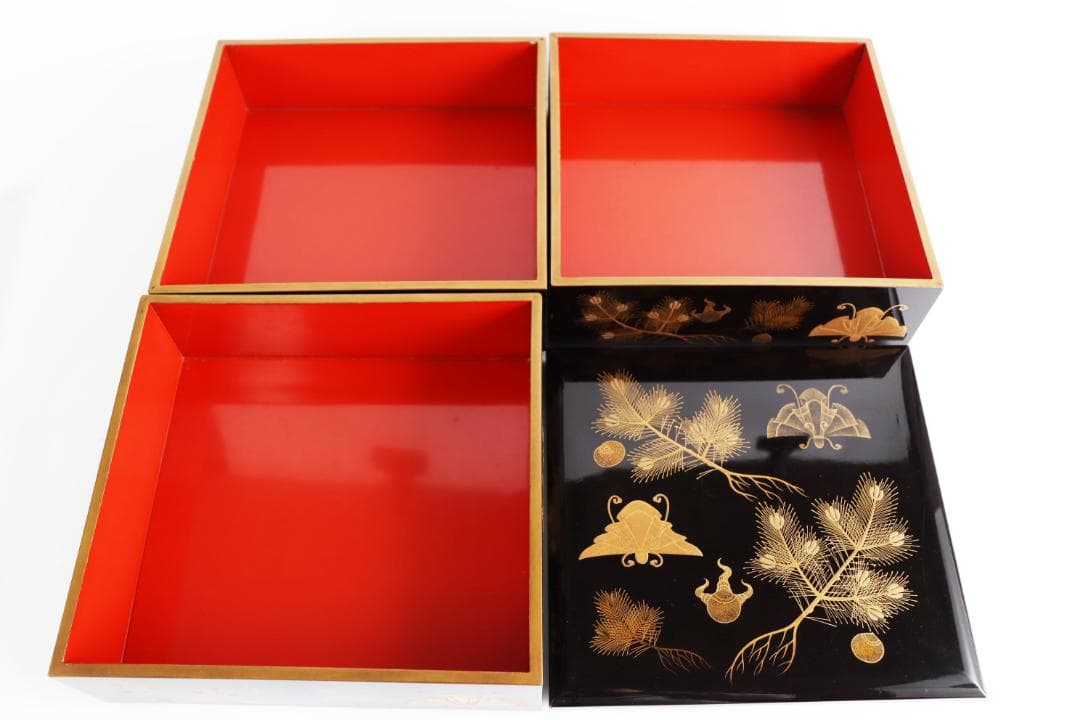 茶道具 蝶蒔絵 重箱 二枚蓋 共箱 漆芸 木製漆器