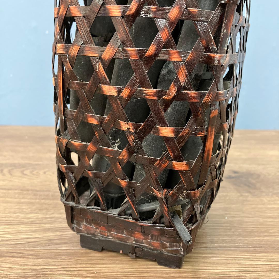 4F 趣のある逸品 竹籠 花籠 花器 竹炭 古竹 セット 囲炉裏演出 インテリア