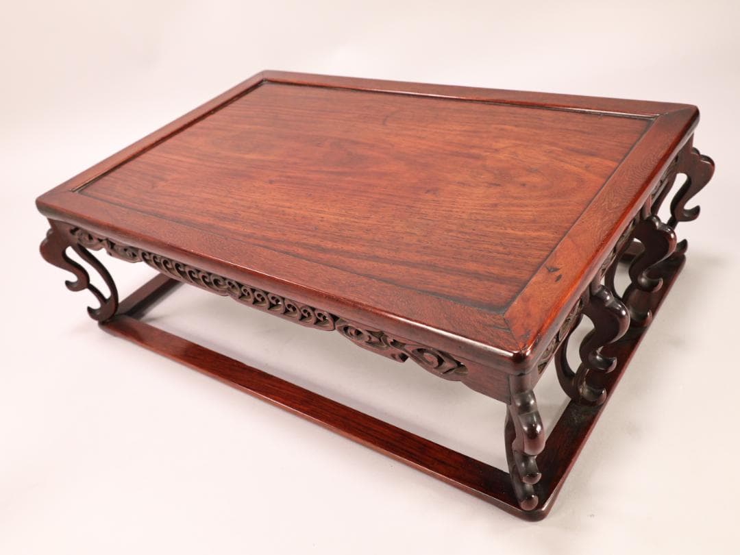 BK433　時代唐木　雲状八足　平卓　花台　香炉台　飾台　床飾　透彫り