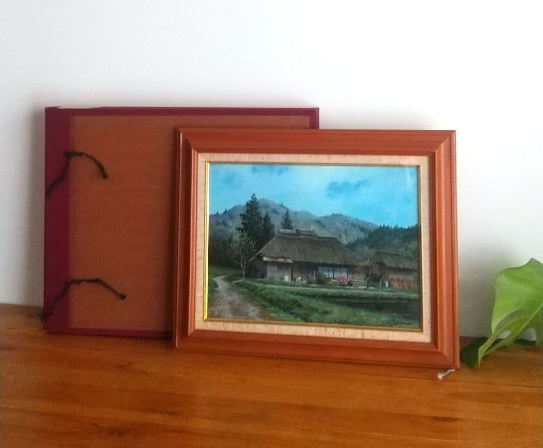 金子東日和　『春閑・針生（南会津』額絵 箱有　59.5×47cm　木製&ガラス