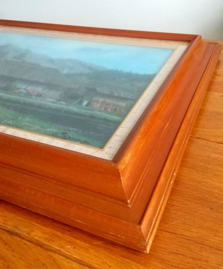 金子東日和　『春閑・針生（南会津』額絵 箱有　59.5×47cm　木製&ガラス