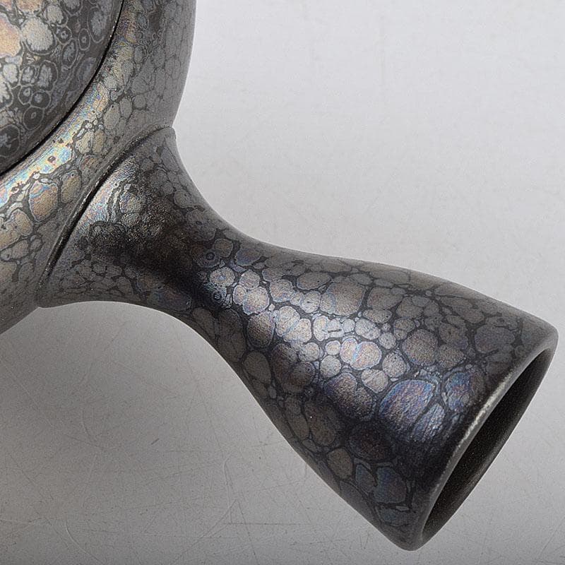 常滑焼　昭龍作　天目釉　福型小花文　急須　茶注　共箱　V　R9218