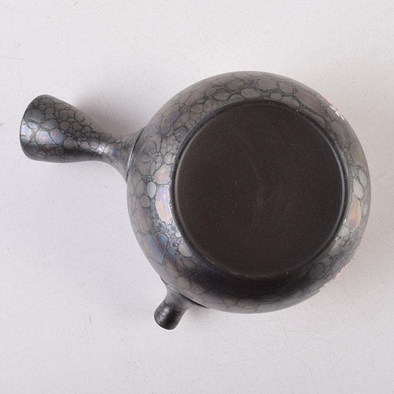 常滑焼　昭龍作　天目釉　福型小花文　急須　茶注　共箱　V　R9218