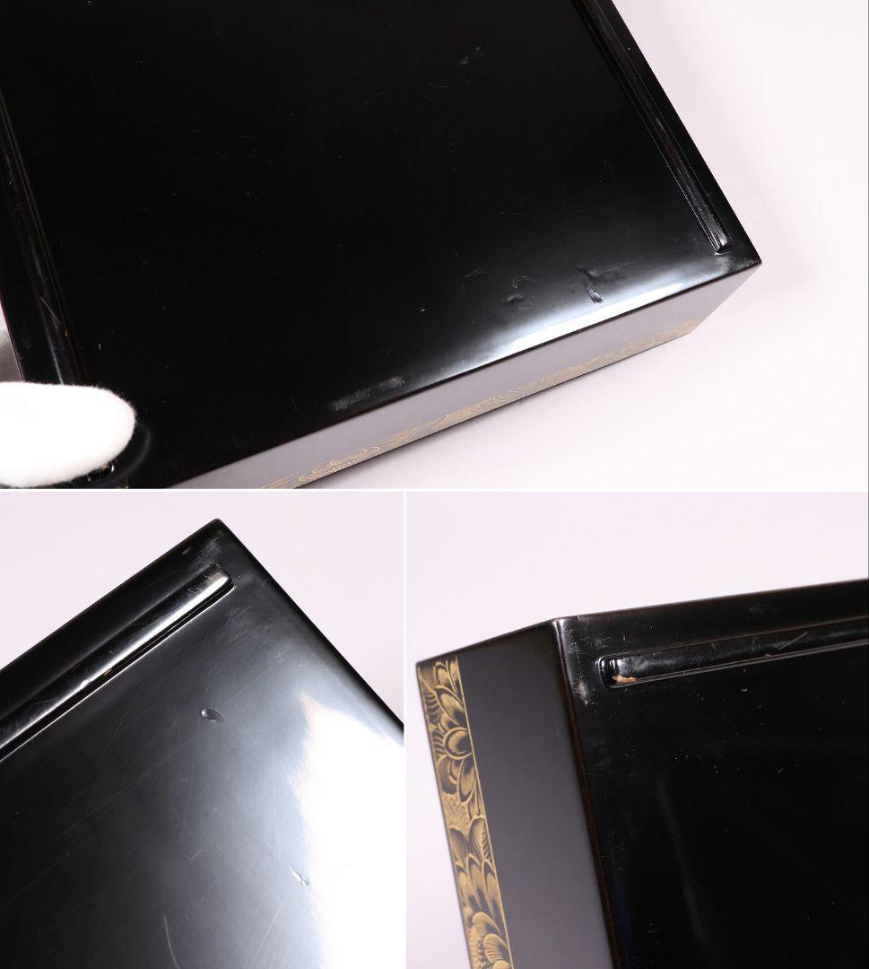 輪島塗 沈金 菊花 五段重箱 蓋2枚 黒塗 内朱塗 木製漆器 漆芸【MB56】