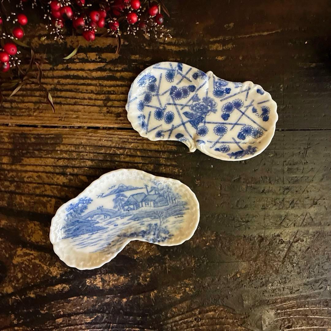 骨董　印判手　図変わり印判　超希少　洋風型もの　小皿　菓子皿　プレート2種