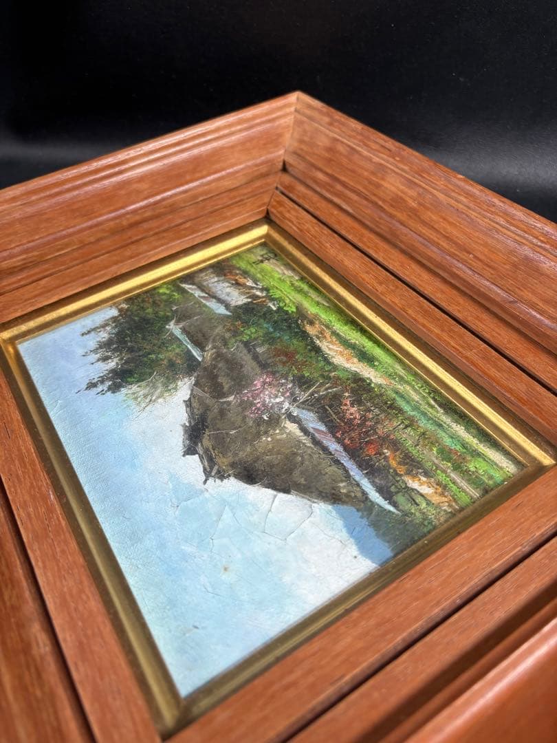 C082 林喜市郎 油彩画『早春』 サイン・裏書き有