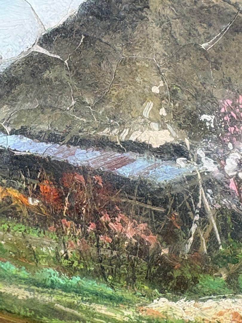 C082 林喜市郎 油彩画『早春』 サイン・裏書き有