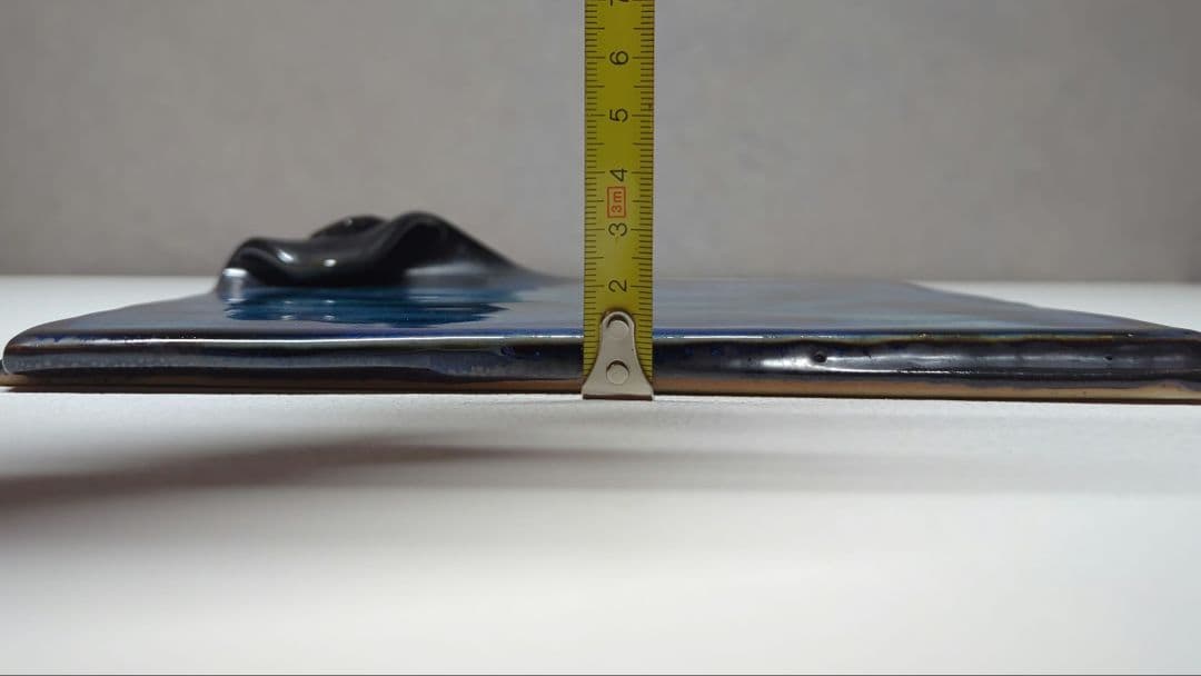 陶芸　石垣焼窯元　石垣ブルー　隅折れ角皿プレート　インテリア雑貨　飾り皿