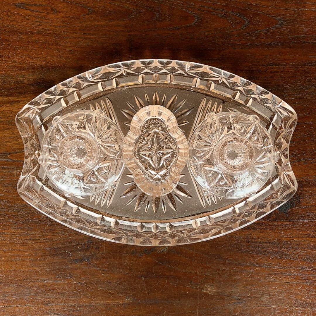 アンティーク ピンクガラスのプレート キャンドルスティック 小物入れ 4点揃え