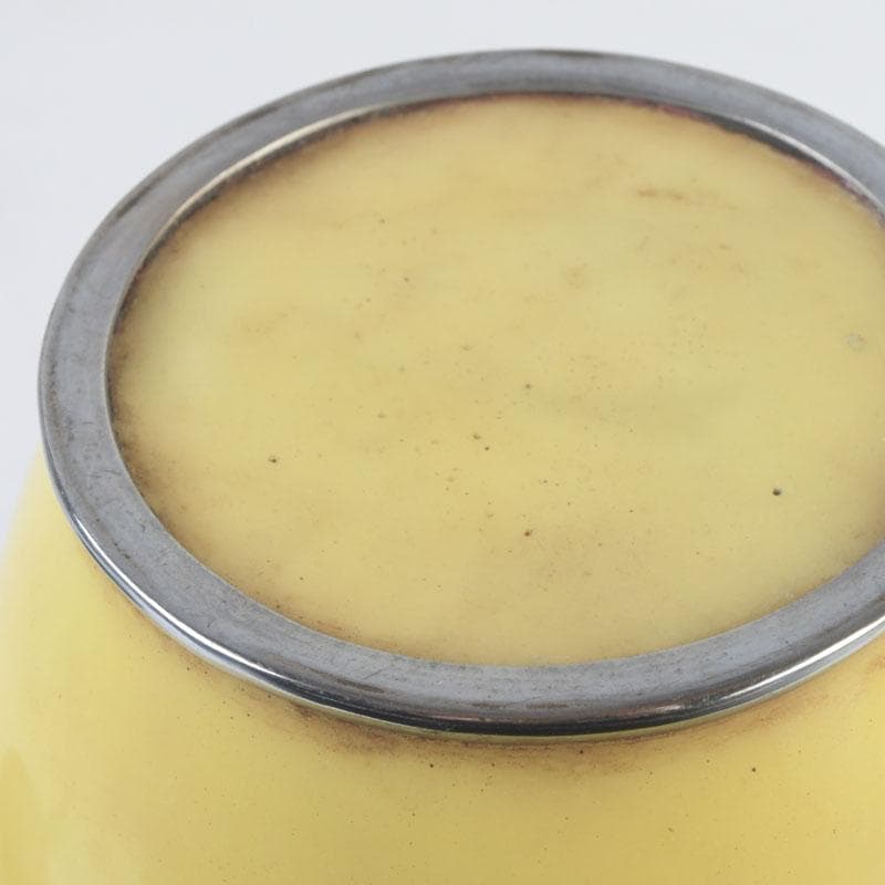 七宝焼　黄釉　花鳥文　花瓶　唐木台・箱付　D　9821