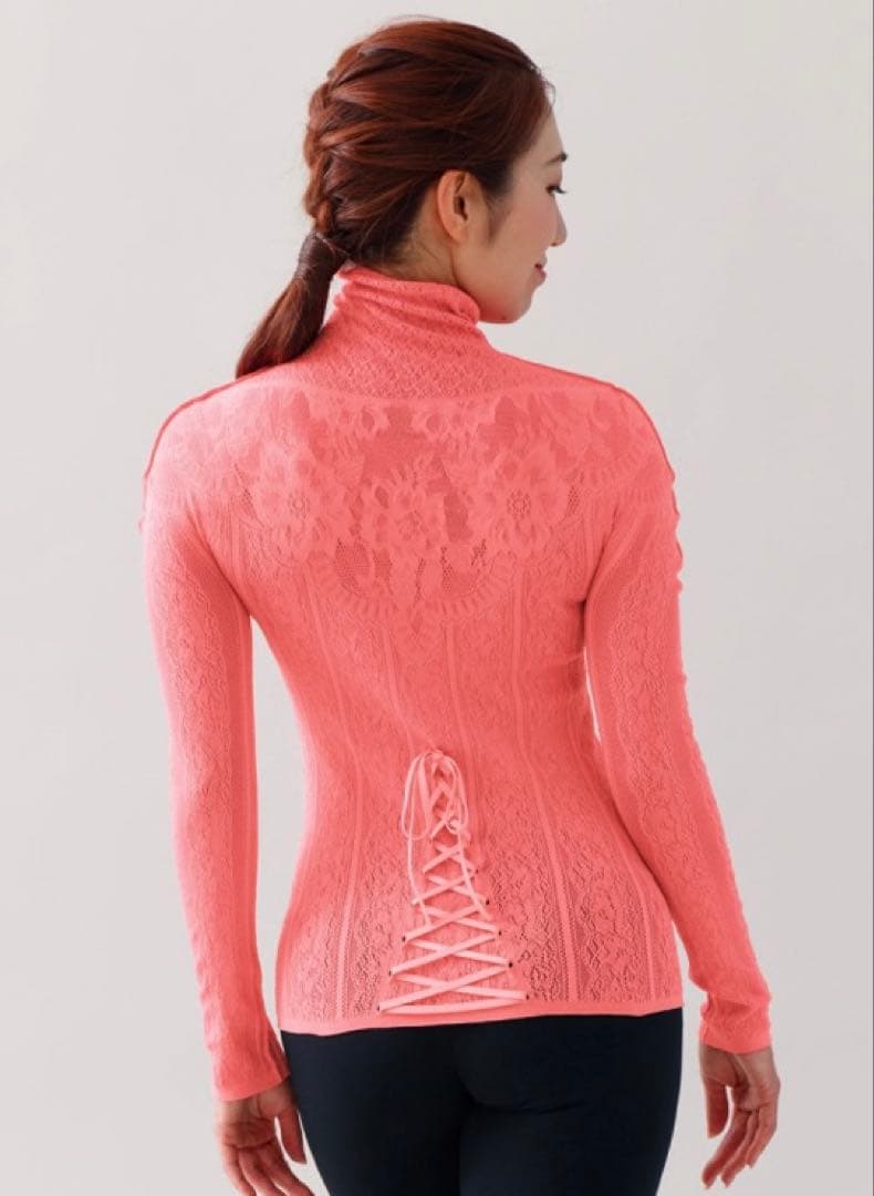 ノーソーイングニット　バックレースアップハイネック　コーラル