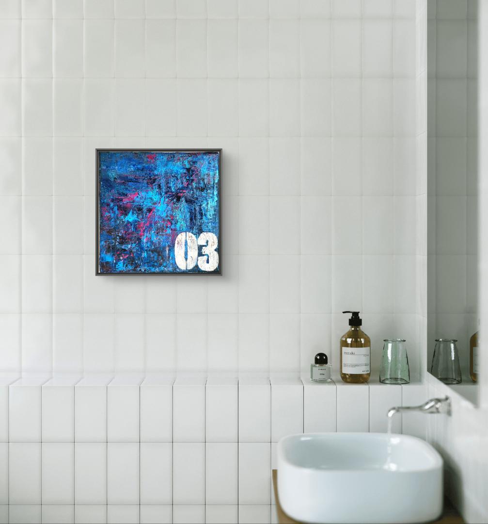 ナンバー3 / テクスチャーアート18×18㎝ S0 モダンアート 原画1点のみ