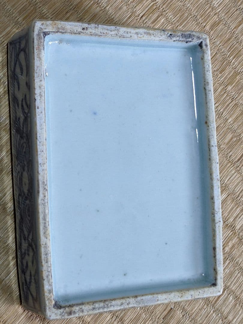 ♦中国古陶磁 青花 長方形印盒 盒子 染付 印泥入 古玩 古美術品 骨董品