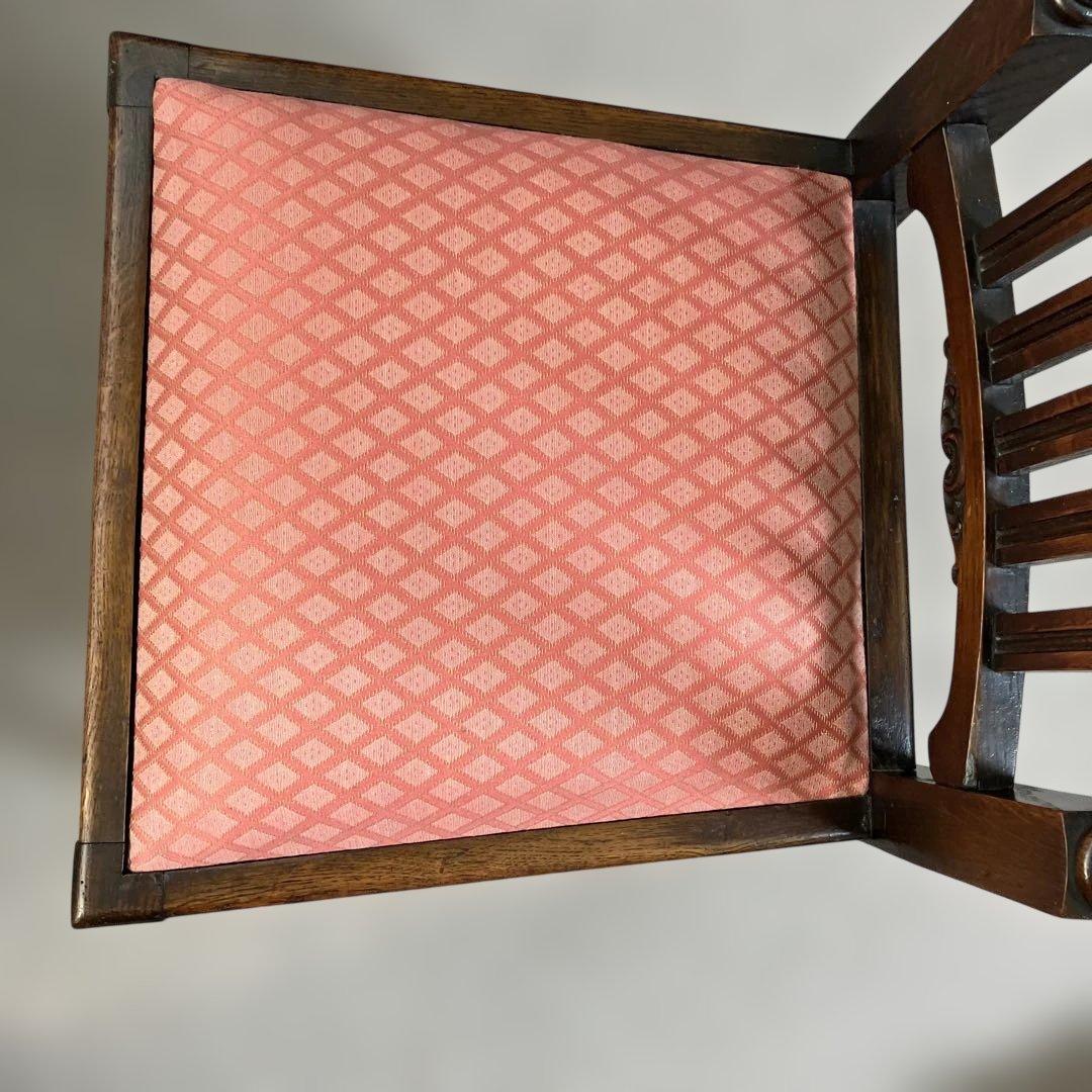 英国　アンティーク　木製椅子 ツイストレッグ　ダイヤモンドパターン ピンク