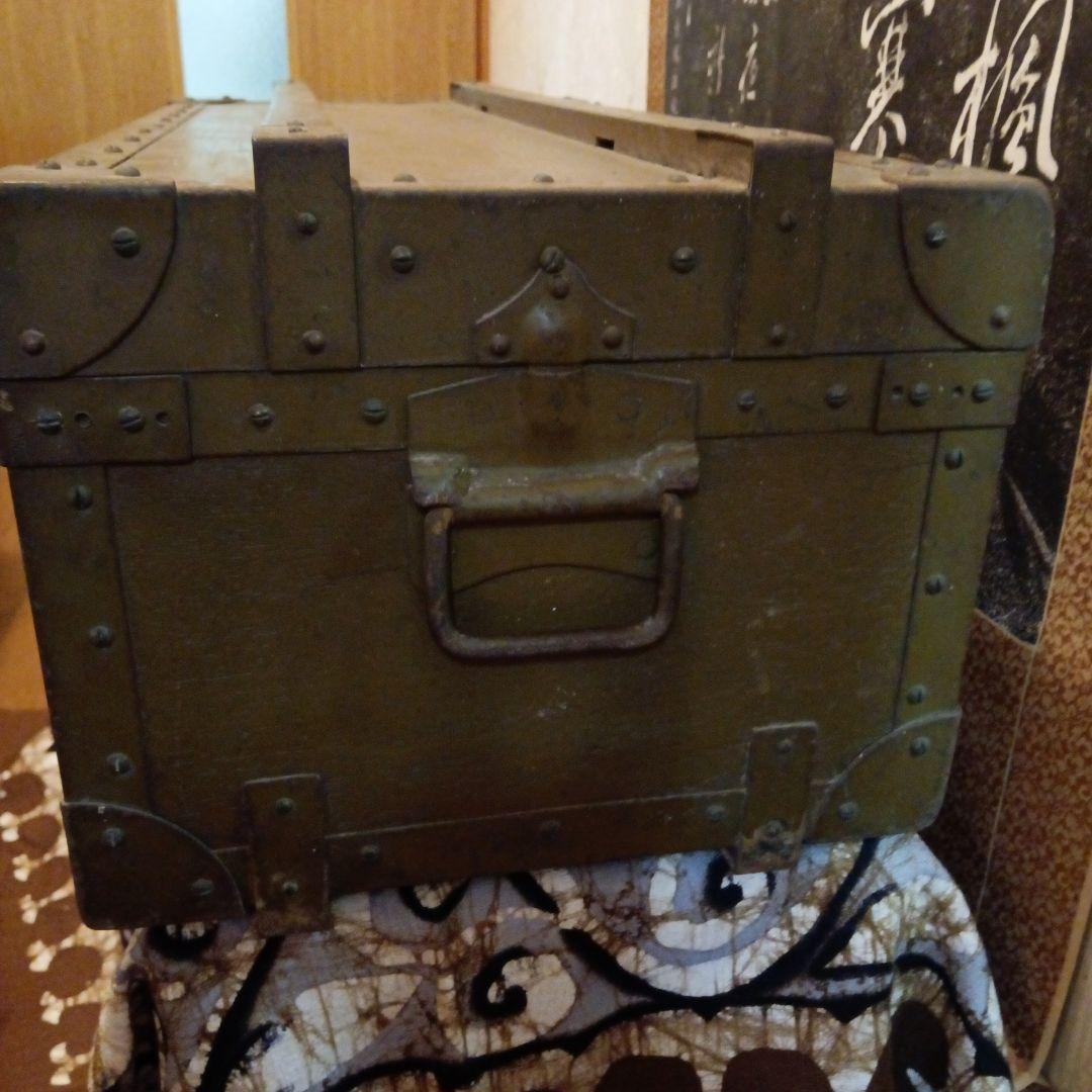 旧日本帝国陸軍稀少レア日清日露〜太平洋戦争当時物重厚古鉄金具留付木製軍装備軍隊箱