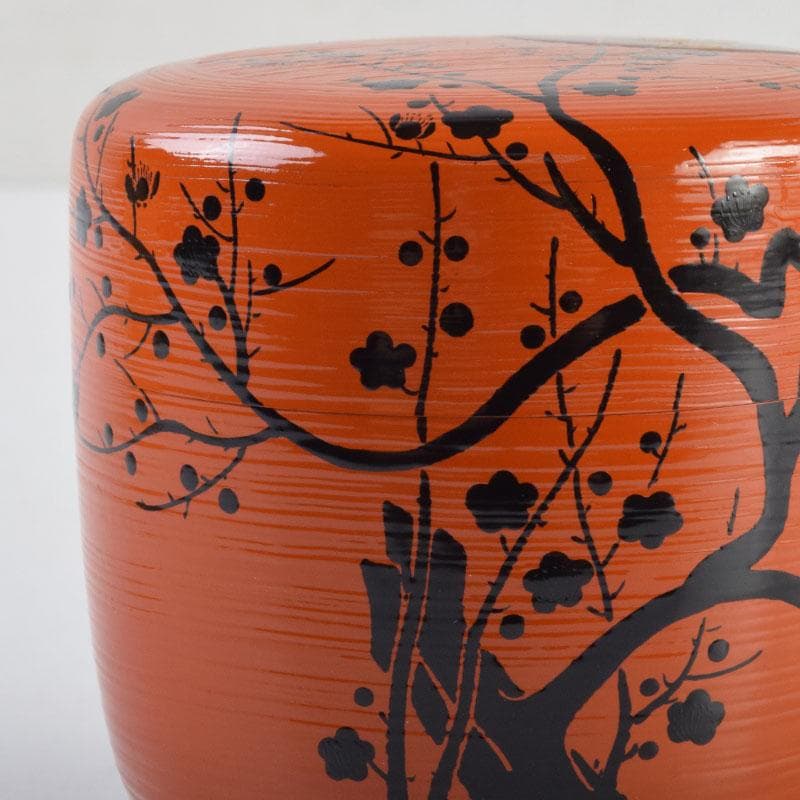 茶道具　山中塗　道場宗廣作　朱刷毛目　梅月蒔絵　大棗　共箱　V　9038