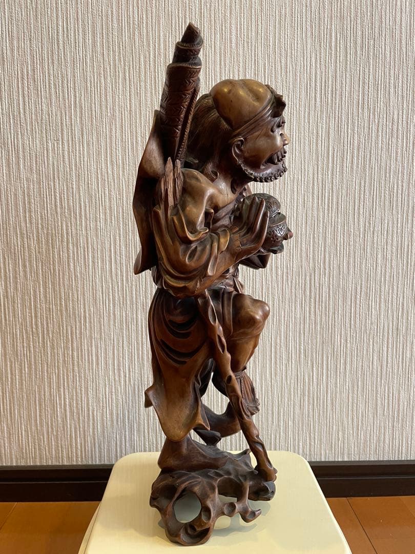 美術品級木製彫刻像 高さ約40 cm 2.22 kg 人物像　置物　黄楊(ツゲ)