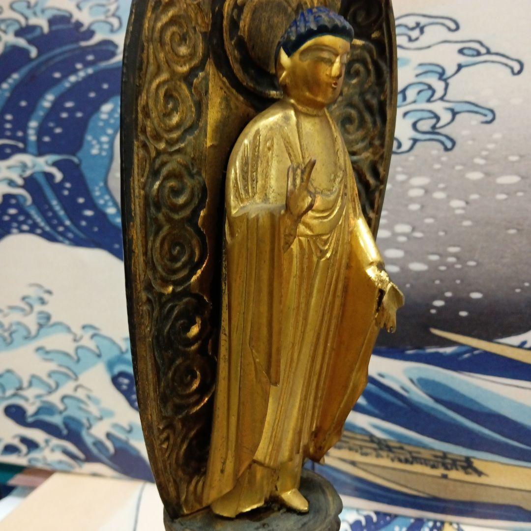 江戸時代中期２００〜２８０年前頃高さ３３センチサイズ木製鍍金阿弥陀如来立像当時物