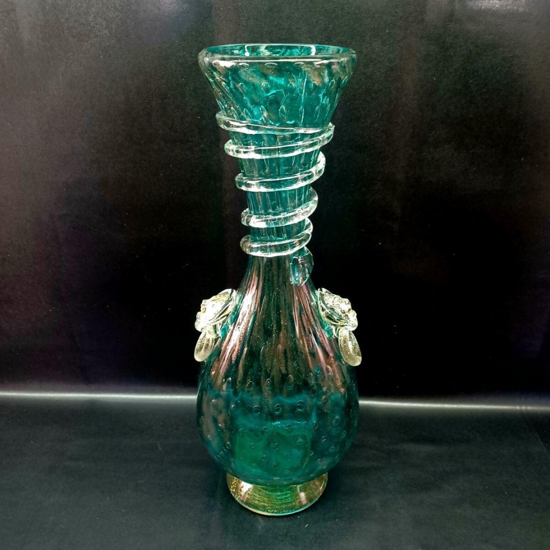 MURANO ムラノ 金彩 エメラルドグリーン ライオン モチーフ 装飾 花器