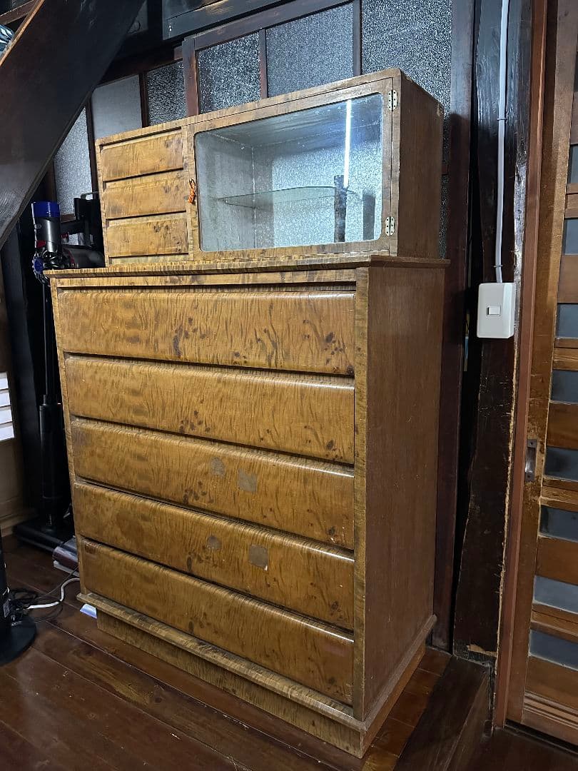 木製タンス 引き出し付き ガラス扉