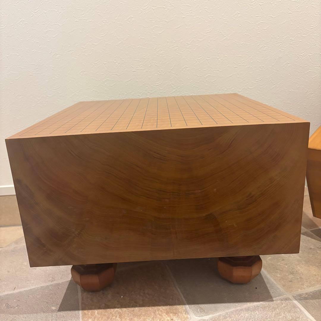 稀少！木製天然木 本榧 柾目 一枚物 脚付 碁盤 桐盤覆付厚21cm検囲碁本榧