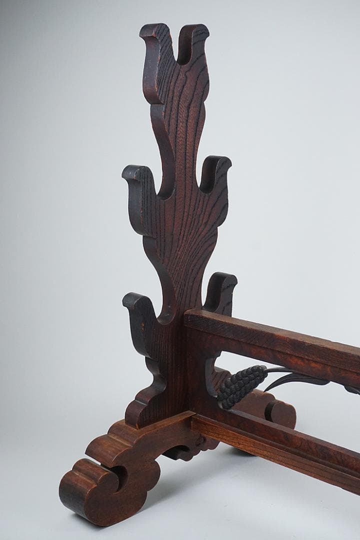 時代木彫刀掛け　稲穂透かし五本掛け　日本刀飾り台