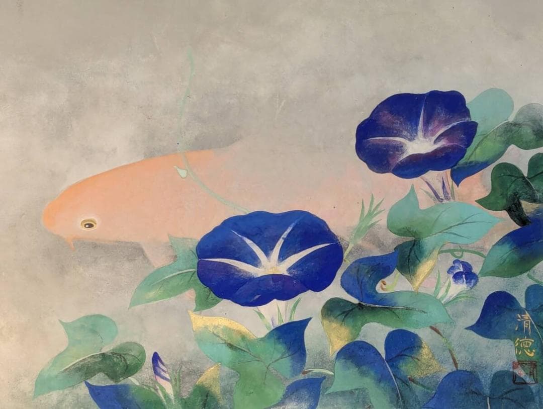 【真作】絵画　五十嵐清徳　日本画8号　朝顔　涼やかな夏の景色　夏の情景　Z16