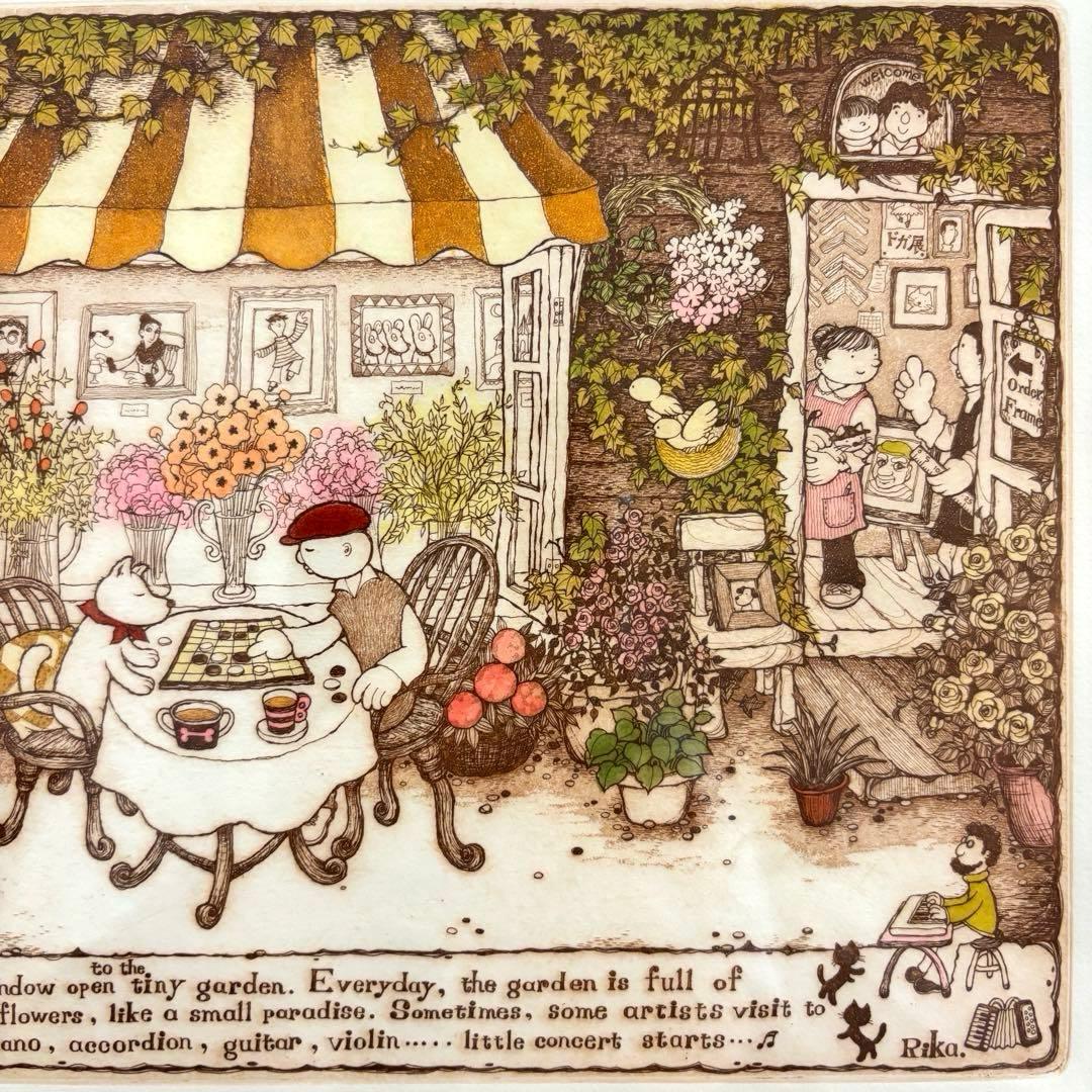 上砂理佳 開かれた大きな窓 エッチング サイン 犬 版画 絵画 インテリア