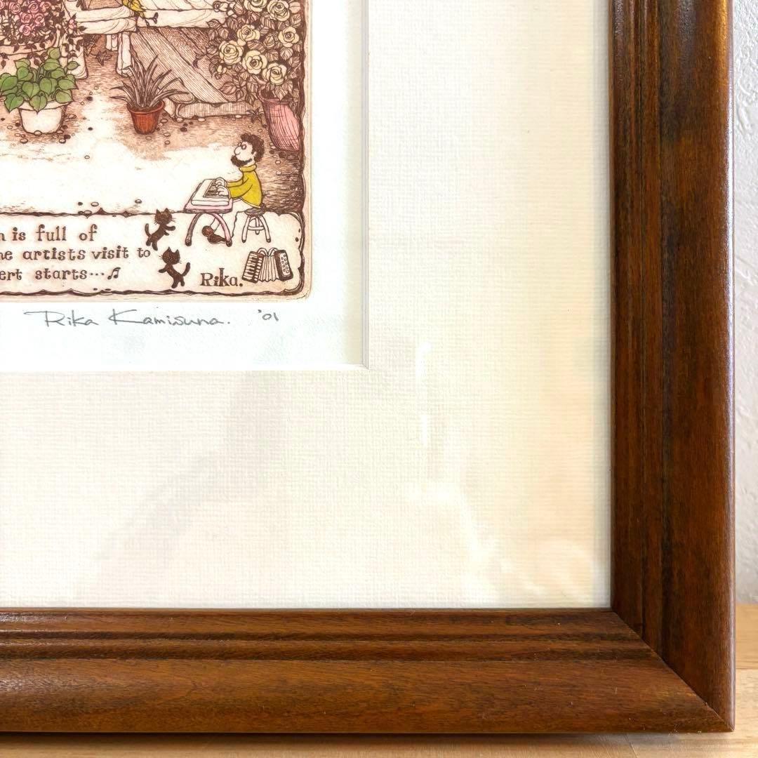 上砂理佳 開かれた大きな窓 エッチング サイン 犬 版画 絵画 インテリア