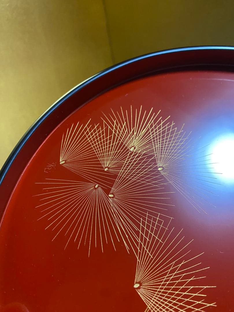 輪島塗　沈金　松紋　丸盆