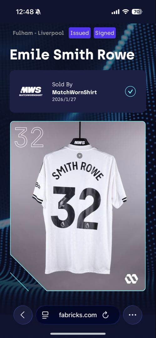 【証明書付き】元アーセナル10番。スミスロウ直筆サインユニフォーム