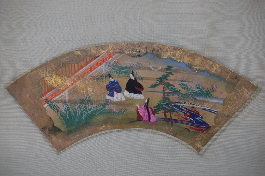 作者不詳/扇面人物図/土佐絵/掛軸☆宝船☆Z-187