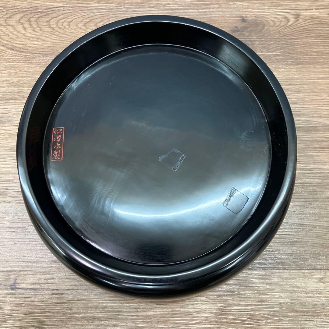 D-5 昭和レトロ 水澤本製 漆器 菓子鉢 平鉢 桃 縁起物 金彩 木製 供物台