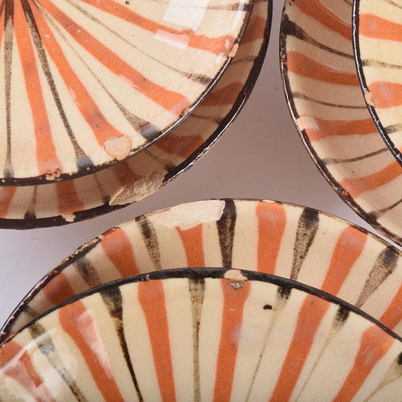 瀬戸焼　古瀬戸　加藤作助作　麦藁手　飯茶碗　蓋碗　十客　共箱　F　R8861B