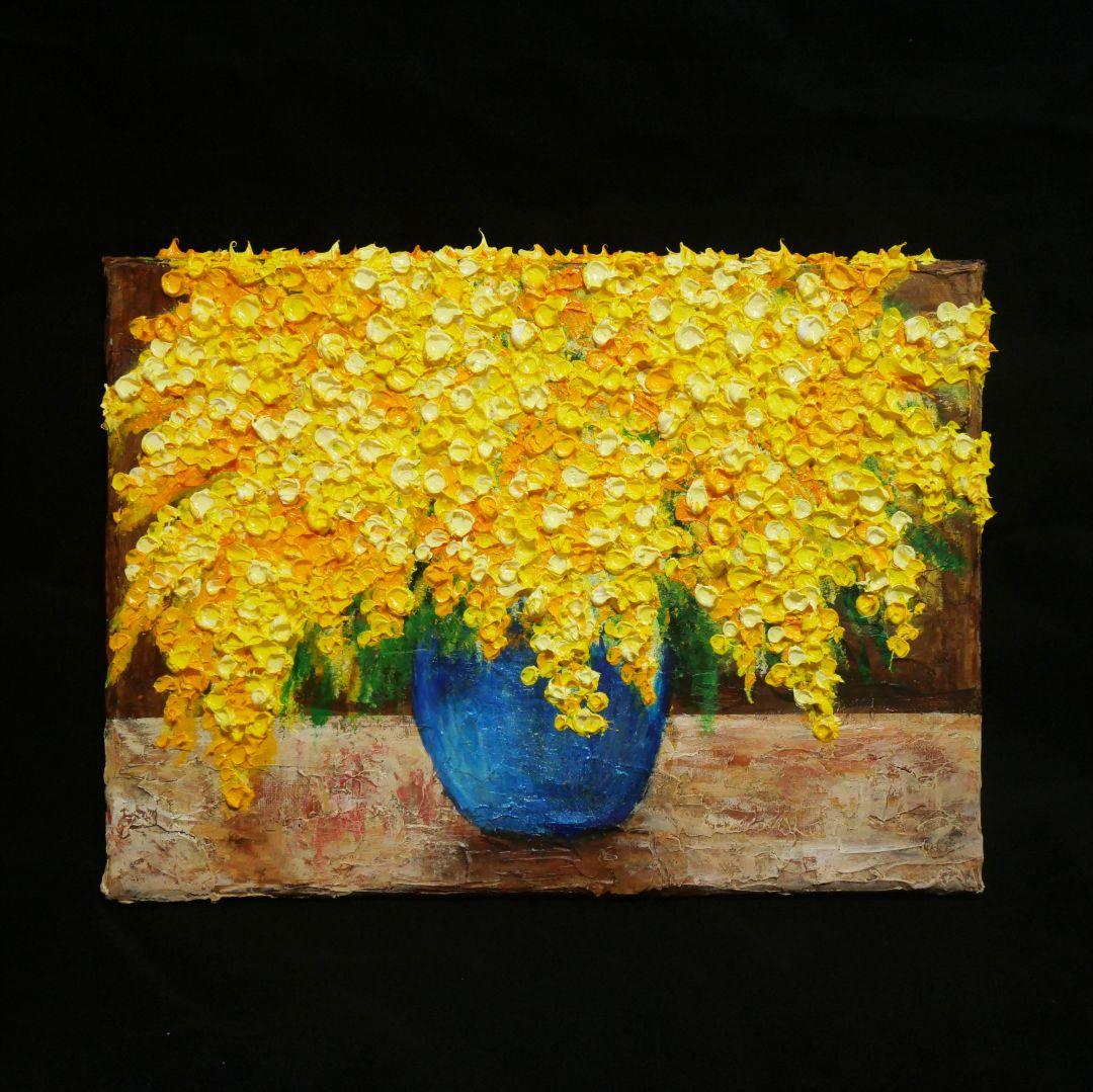 油絵 油彩 油彩画 絵 絵画 【ミモザ】F4号