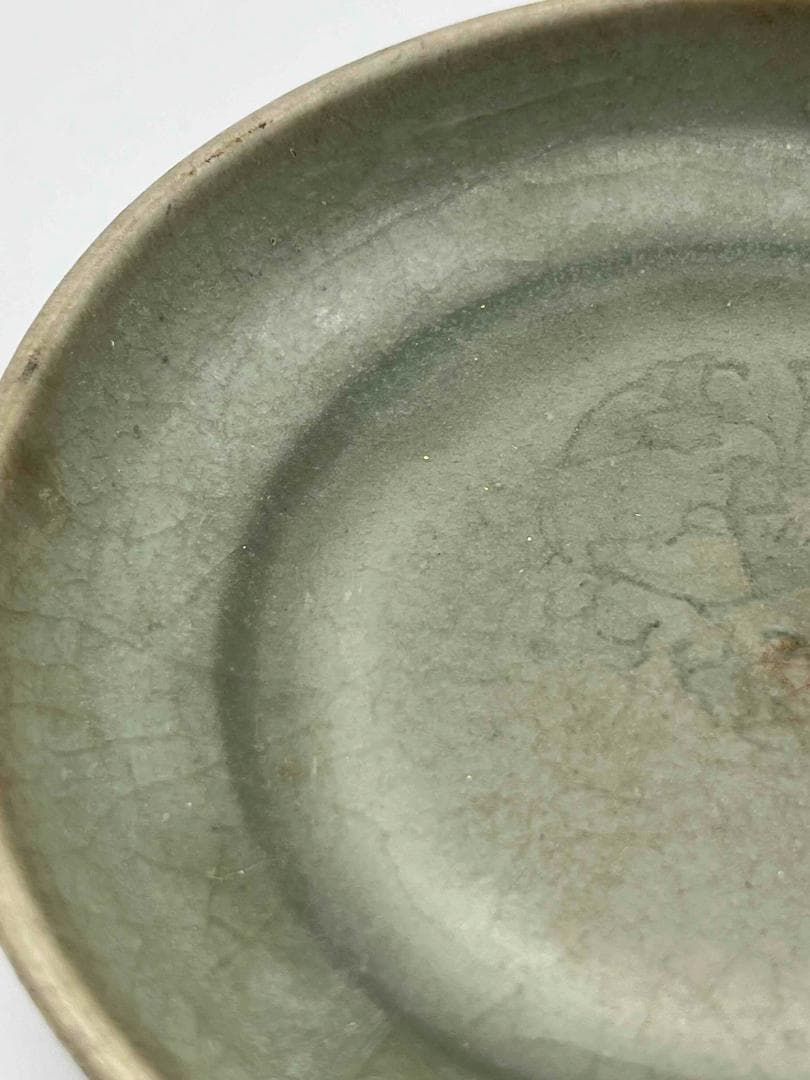 宋時代　青磁　龍泉窯花紋皿　青磁茶盤　 希少貴重　鉢　茶碗　唐物(F-113)